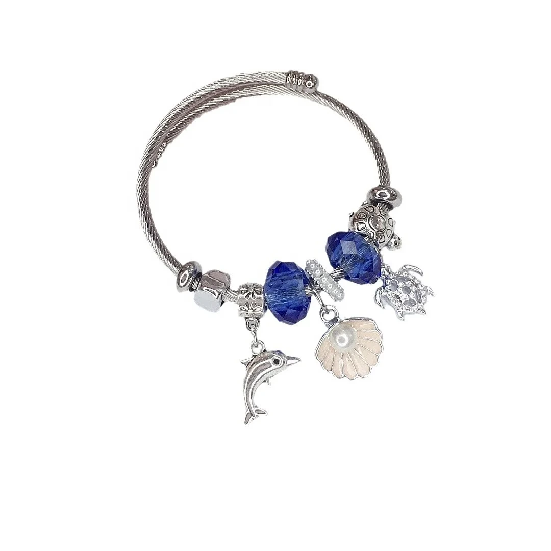 Cheap Stainless Steel Jewelry Turtle Dolphin Charm Bracelet Adjustable Bangles For Girls 1