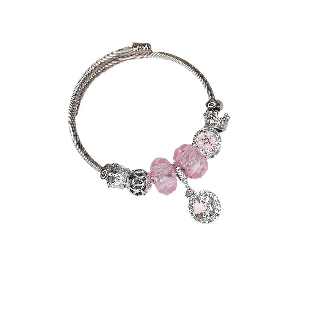 Fashion Women's Charm Bracelet Korean Special Stainless Steel Open Bracelet Color Crystal Diamond Diy Daisy 1
