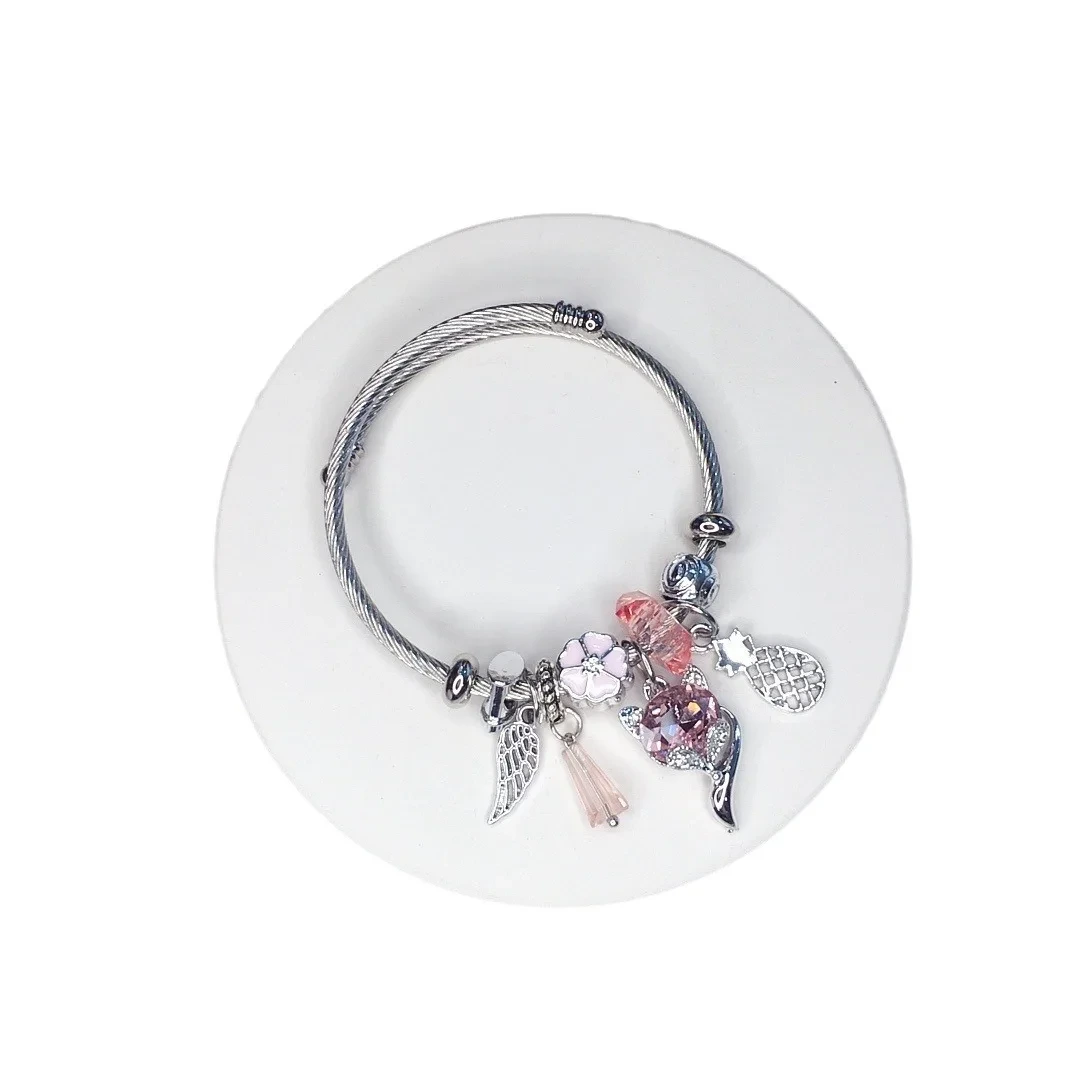 Fashion Pan.dora Stainless Steel Bracelet Wholesale Love Flower Four-leaf Clover Fox Pendant Hand Women Jewelry 1