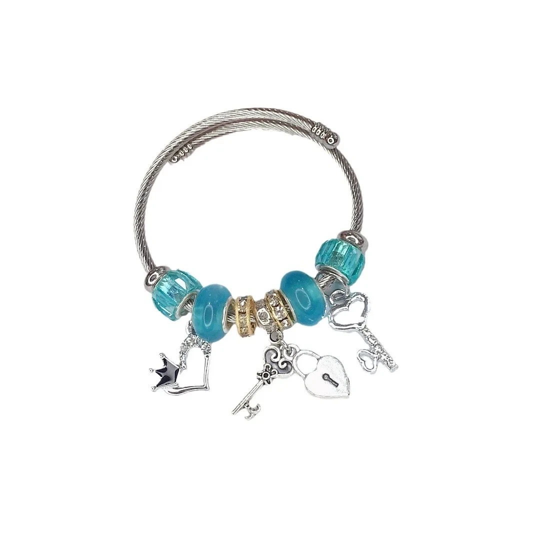 Pandor Factory Supply Stainless Steel Open Charm Bracelet Electroplated Heart Lock 1