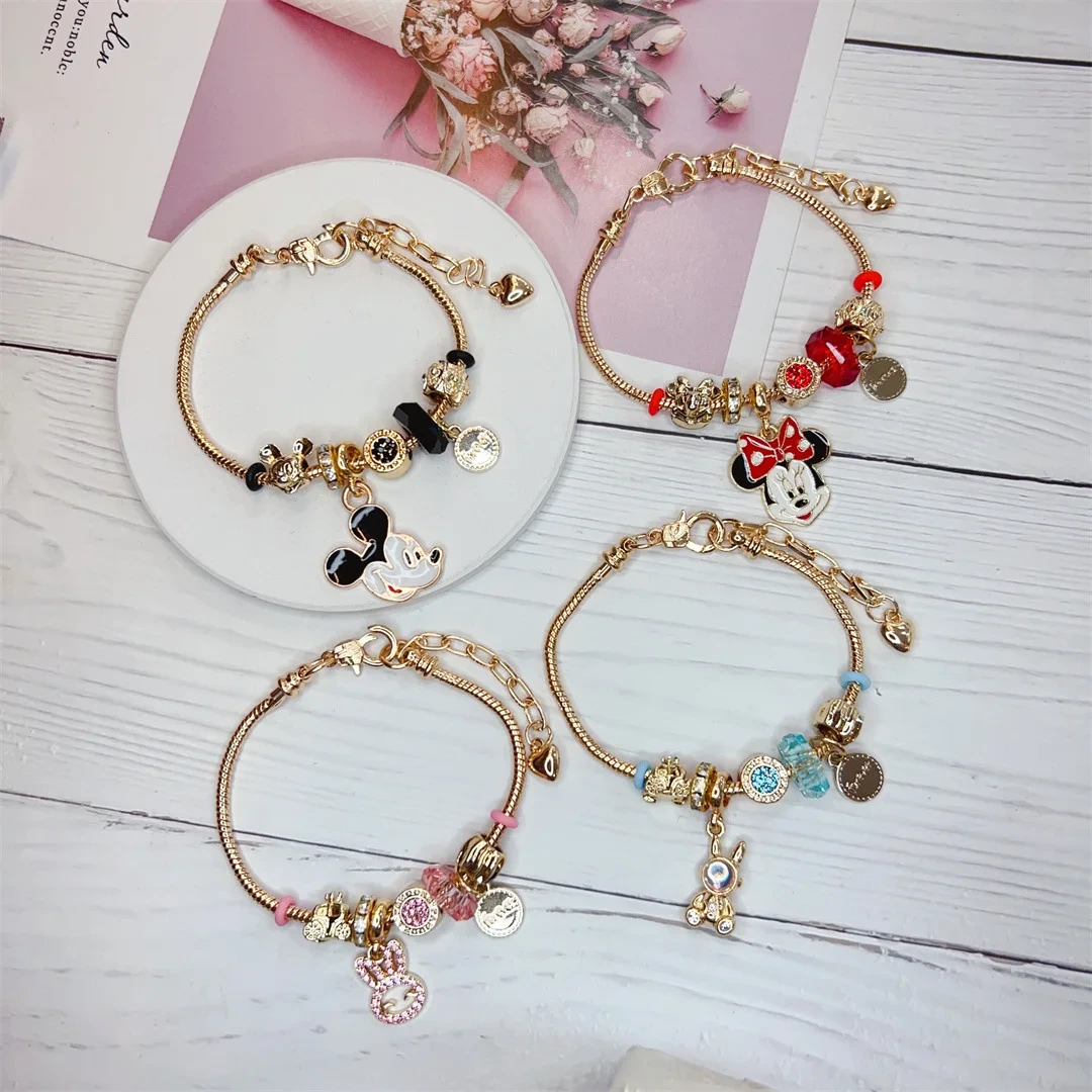 Pandor Cute Charm Bracelet Women Jewlery Gold-plated Lobster Buckle Bracelet Color Crystal Diamond Diy Beads 1