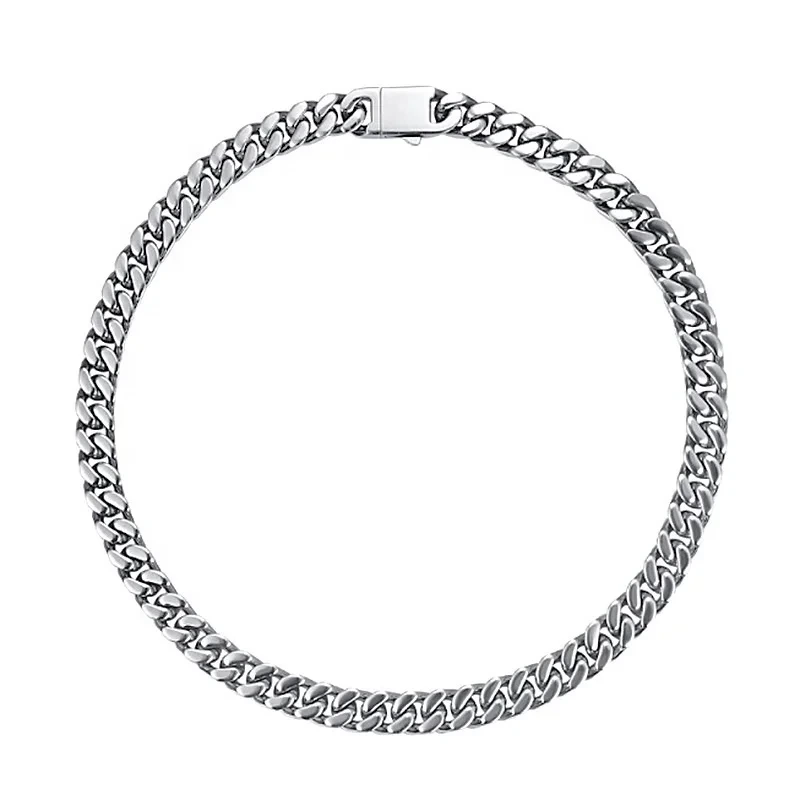 Hip Hop Style Stainless Steel With Four Sides Grinding Miami Men Cuban Link Chain Necklace 1