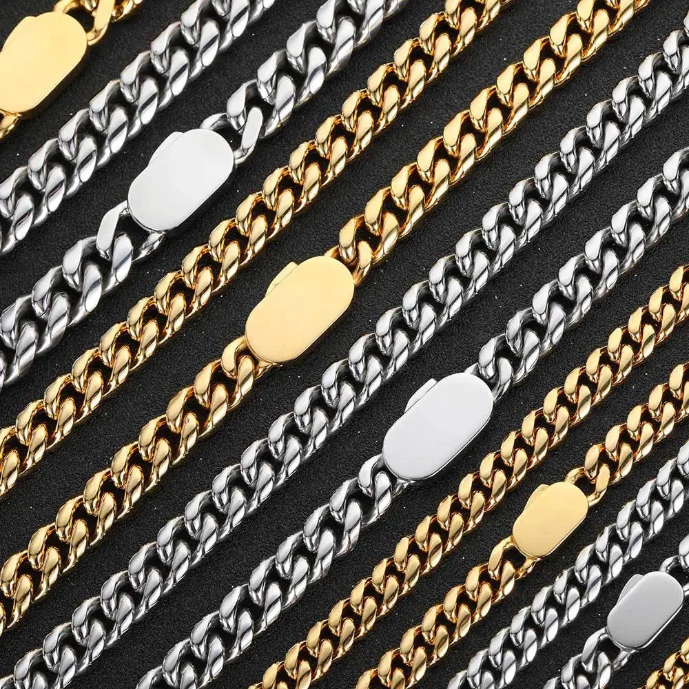 Fashion Hip Hop Stainless Steel Encrypted Cuban Chain Necklace Titanium Steel Jewelry 18k Gold Plated Necklace 1