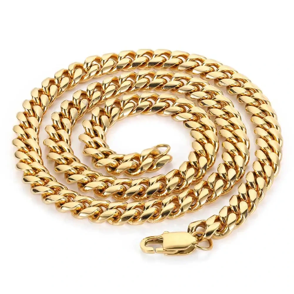 Hip Hop 18k Gold Plated Cuban Chain Men's Stainless Steel Necklace Titanium Steel Jewelry Crypto Word Buckle Necklaces 1