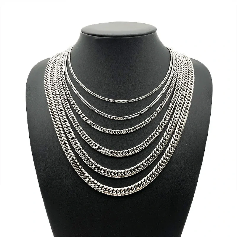 Fashion Hip Hop Titanium Steel Necklace Double Buckle Double Woven Round Grinding Stainless Steel Necklace 1