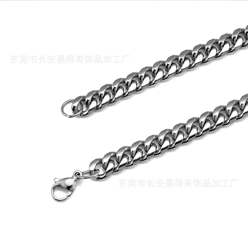 Single Button Round Grinding Stainless Steel Necklace Men's Titanium Steel Thick Cuban Chain Necklace 1