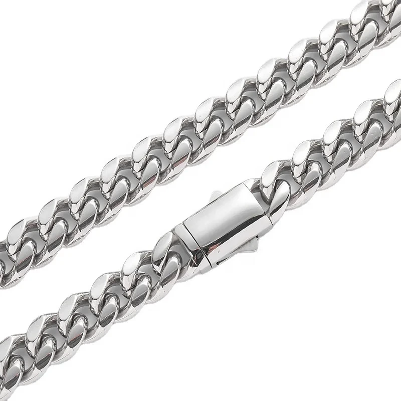 Simple Stainless Steel Cuban Chain Necklace Arc Encryption Buckle Hip Hop Titanium Miami Thick Chain Necklaces 1