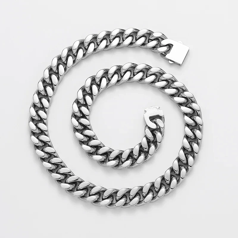 Hip Hop Stainless Steel Men's Necklace Four Sides Cut Ground Encrypted Cuban Chain Titanium Steel Men's Jewelry 1