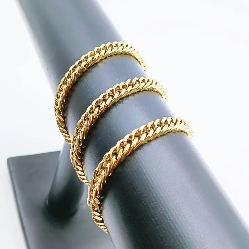 Fashion Gold Plated Wide Cuban Chain Woven Double Buckle Four Side Grinding Necklace Men's Jewelry 1