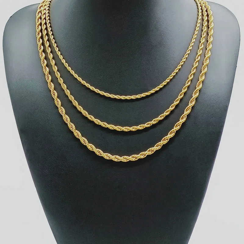 Factory Supply Stainless Steel Twist Necklace Hip Hop Chain Titanium Steel Men Gold Plated Jewelry 1