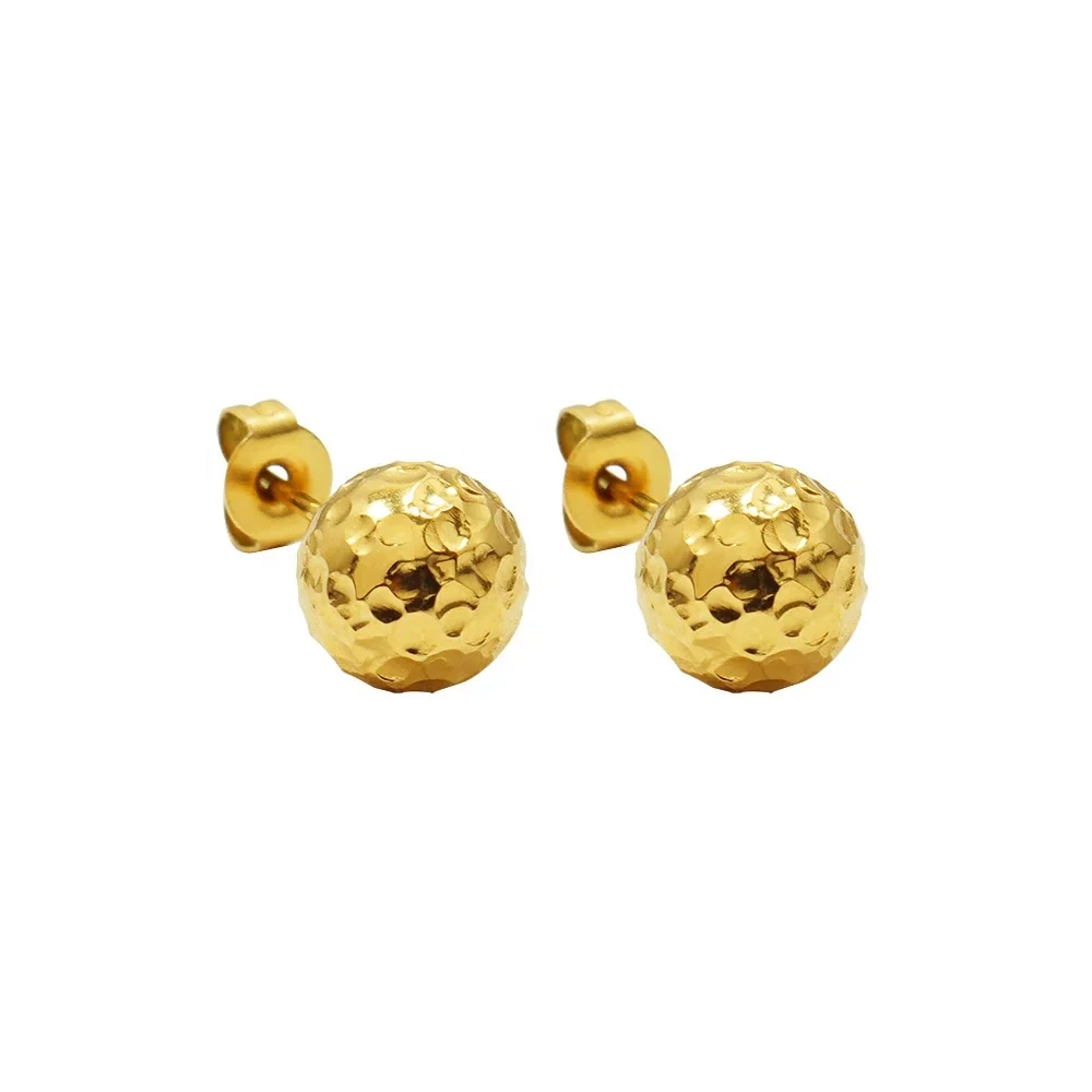 Stainless Steel Fashion French Tin Paper Round Ball Small Gold Ball Stud Earrings 18k Gold 1