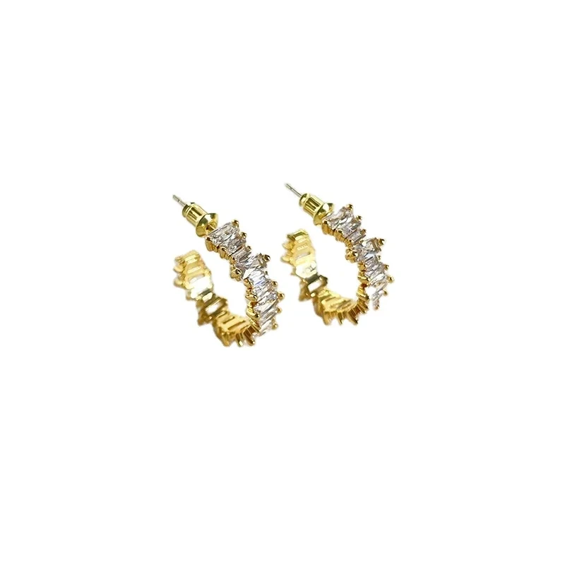 C Shape Stainless Steel Zircon Earrings Stainless Steel Jewelry Female Luxury Diamond Stud Earrings 1