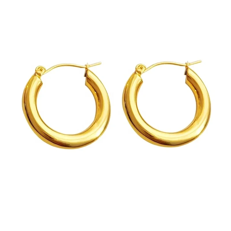 Ins Fashion Stainless Steel 18k Gold Plated Medium Hoop Earring Wholesale Versatile Female Ring Earring 1