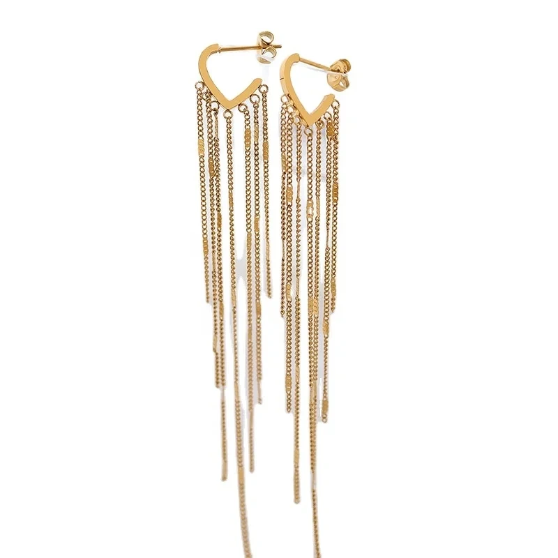 Stainless Steel 18k Gold Plated Retro Long Tassel Earrings Drop Earrings 1