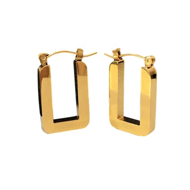 New Design Geometric Rectangular Ear Buckle Earrings 2021 Titanium Steel Earrings 1