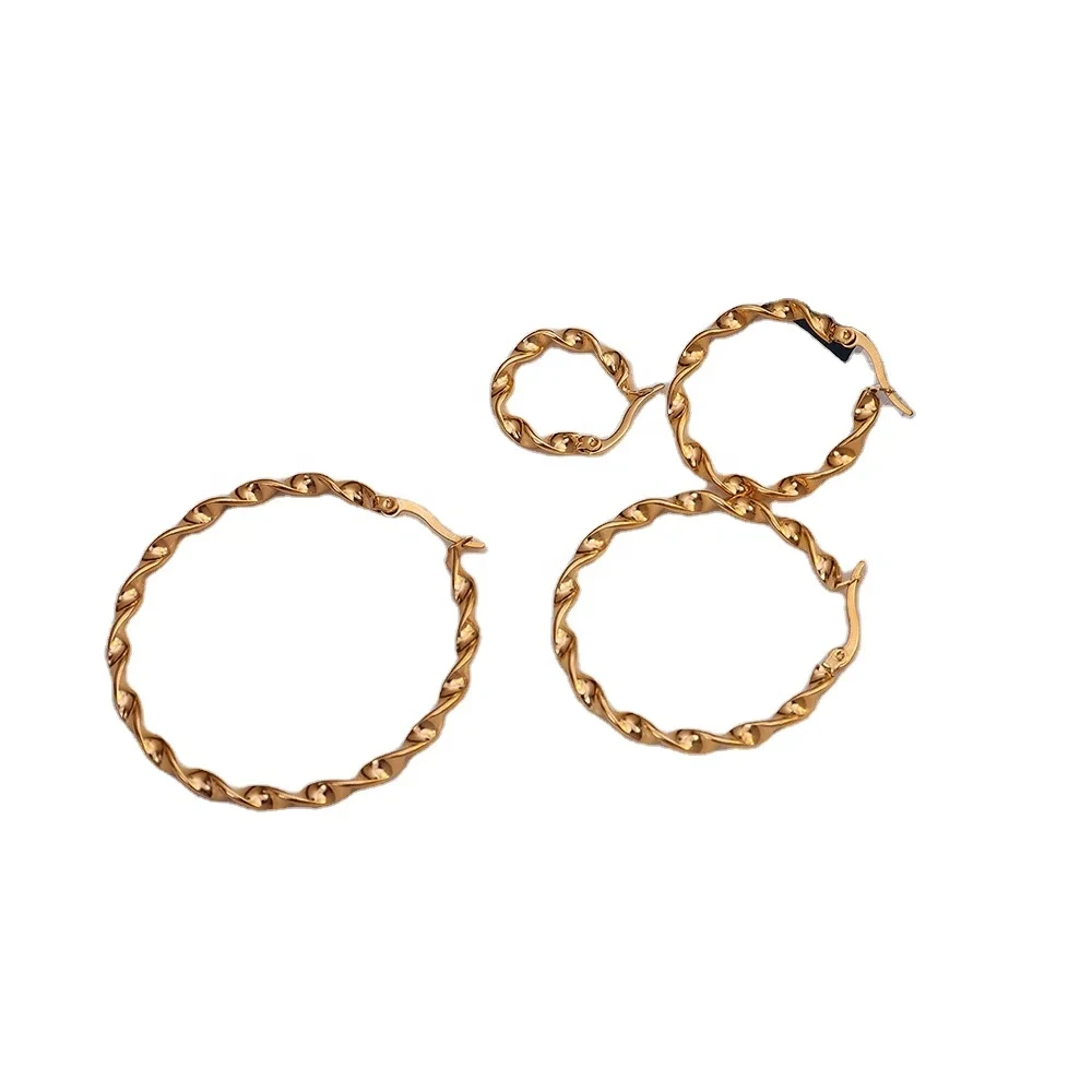 2024 Hot Sale Twisted Chain Gold Plated Rose Gold Silver Hoop Huggie Earrings 1