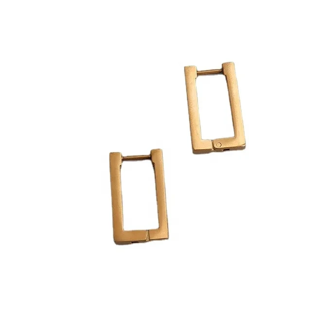 Fashion 18k Gold Plated Stainless Steel Rectangular Woman Hoop Earrings 1