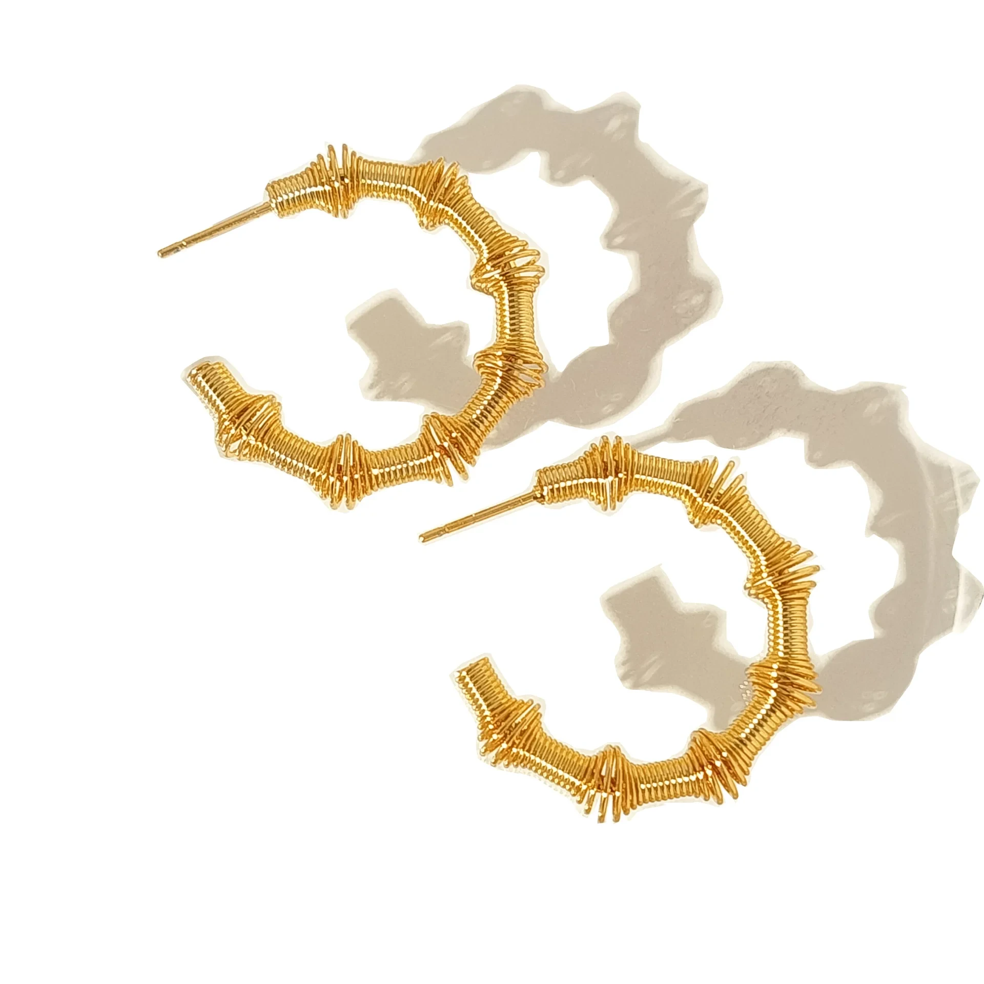 Fashion 18k Gold Plated Titanium Steel Spring Earrings 2024 Gold Bamboo Hoop Earrings For Women 1