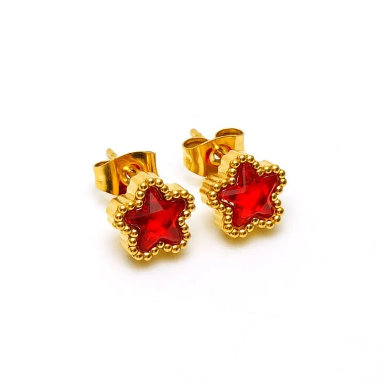 High Quality 18k Gold Plated Pentagram Stainless Steel Mini Colorful Zircon Star Stud Earrings Flower Stud Earrings Jewelry 1