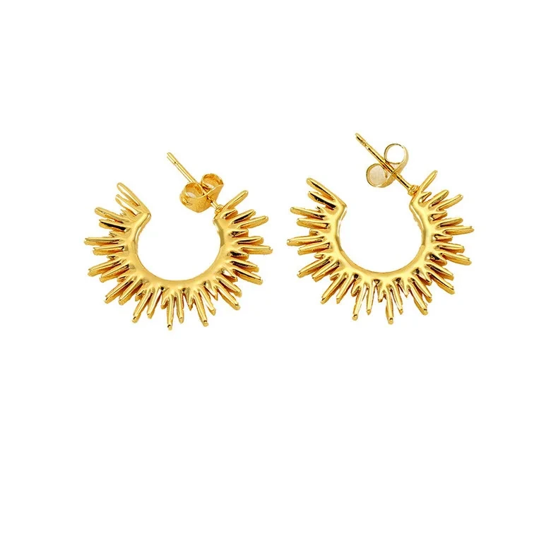 18k Gold Sun Thorny Stainless Steel New Fine Jewelry Earings Fan-shaped Sunflower No Tarnish Woman's Earrings 1