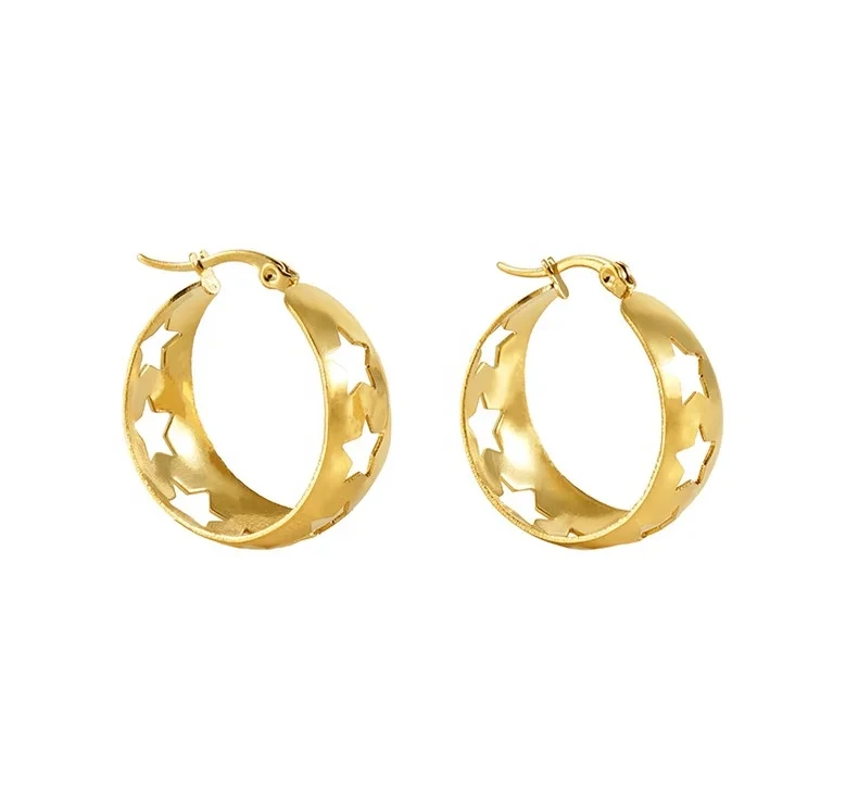 Hot Selling Stainless Steel 18k Gold Pvd Plated Hollow Star Hoop Earrings Women Luxury Gift For Girls 1