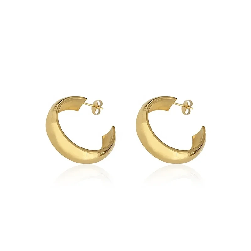 High Quality Wide C-shaped 18k Gold Stainless Steel Fashion Fine Jewelry Earrings For Women Gift 1