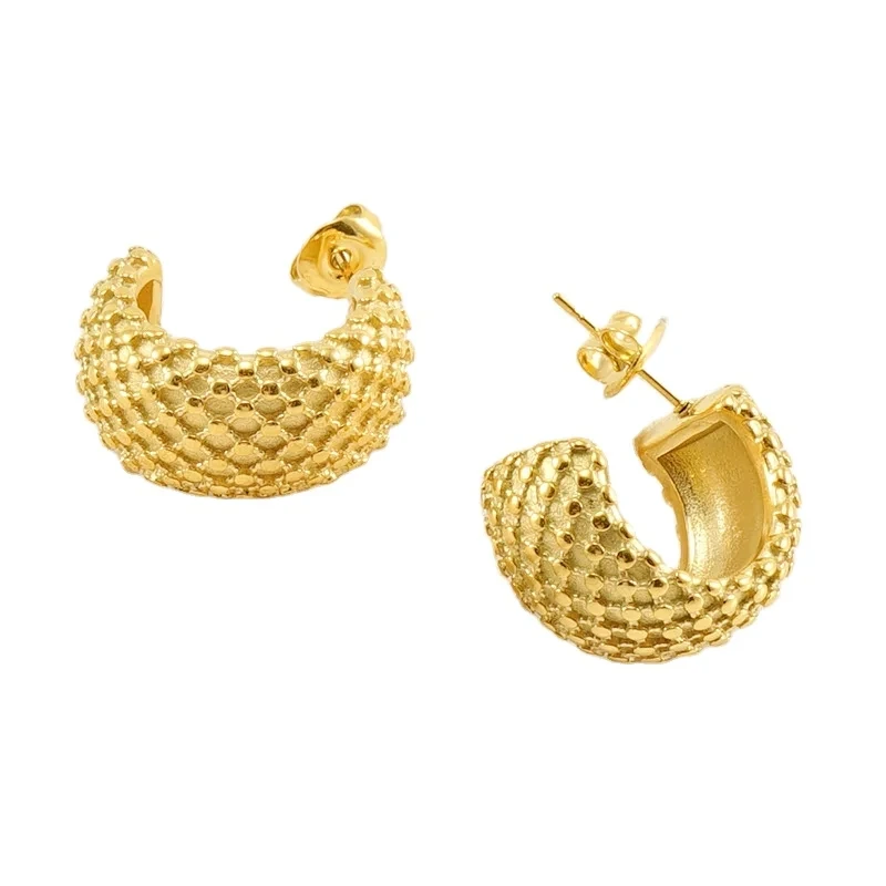 Brincos de bolinhas de aço inoxidável com uma sensação minimalista, brincos modernos em forma de C, conjunto de brincos pequenos em ouro 18k 1