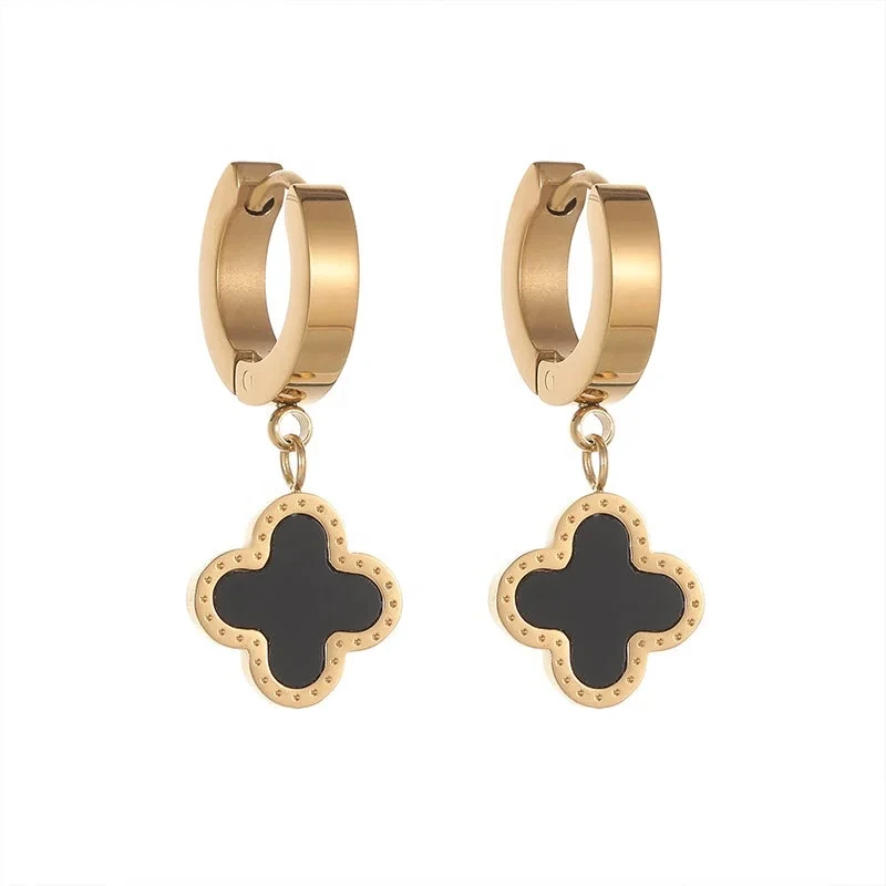 2024 New Titanium Steel Four Leaf Clover Earrings Stainless Steel Flower Earrings Gold Plated For Women 1