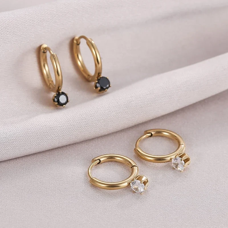 Delicate Small Smooth Buckle Zircon Earrings Gold Plated Diamond Stainless Steel Earrings 1