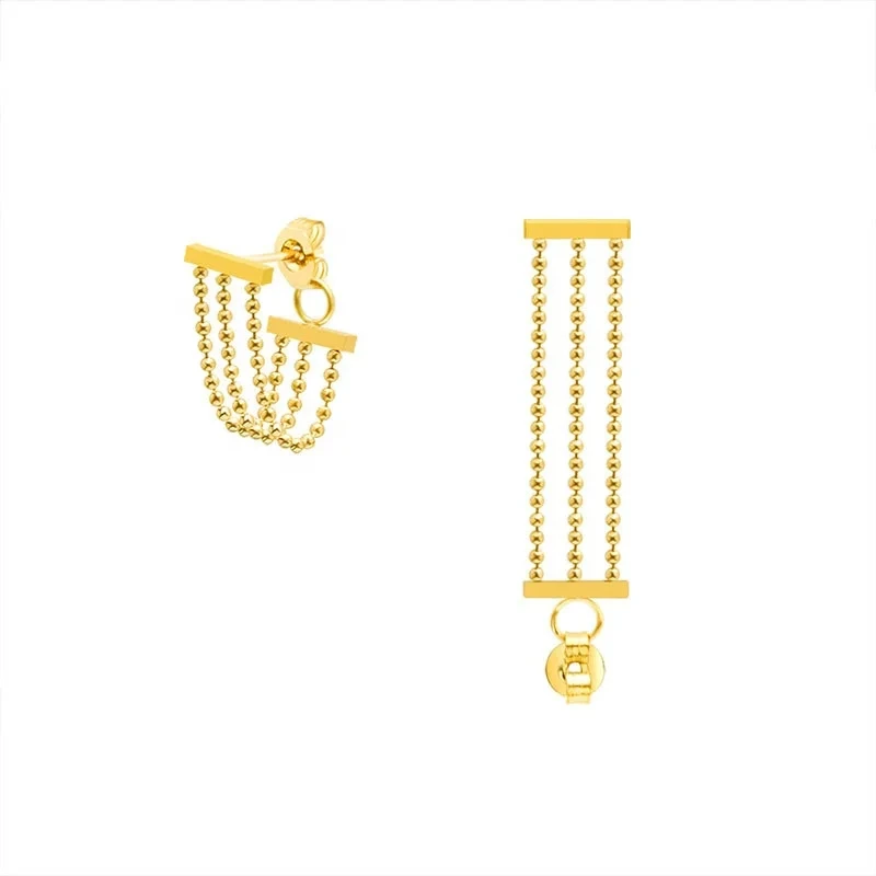 New Fashion 18k Gold Stainless Steel Beads Hoop Beads Hoop Earrings Beaded Dangle Earrings For Girls 1