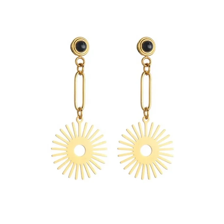 Trendy Women Jewelry 14k Gold Earrings Sunflower Shape Titanium Steel Turquoise Earrings For Woman 1