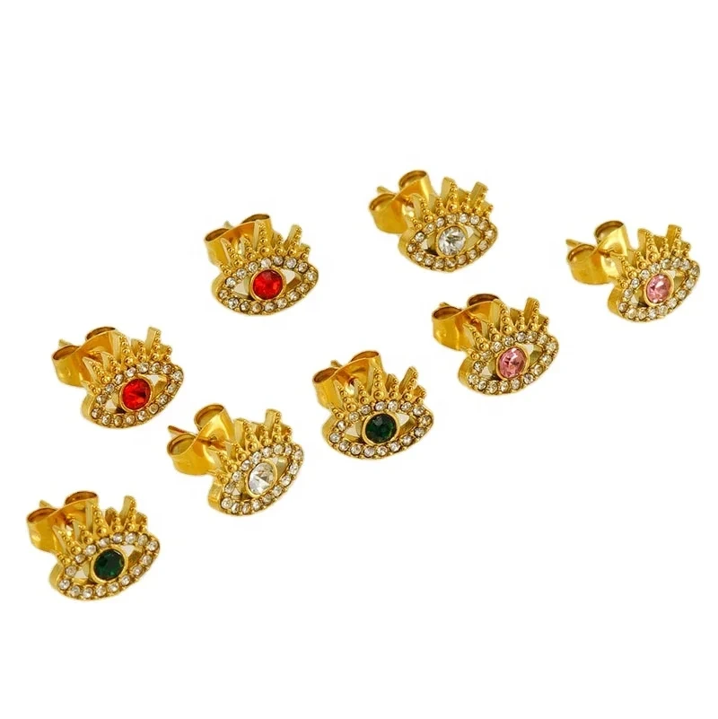 18k Gold Plated Stainless Steel Fine Jewelry Elegant Inlaid Zircon Small Eyes Earrings Studs Findings 1
