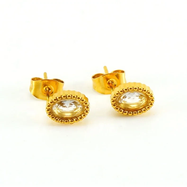 Fashion 18k Gold Stainless Steel Cute Oval Zircon Designer Earrings Pink Red Green Cz Diamond Studs Earrings For Women Jewelry 1