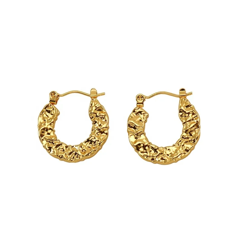 18k Gold Hoops Convex Texture Earrings For Women French Fashion Jewelry Stainless Steel Hoop Earrings 1