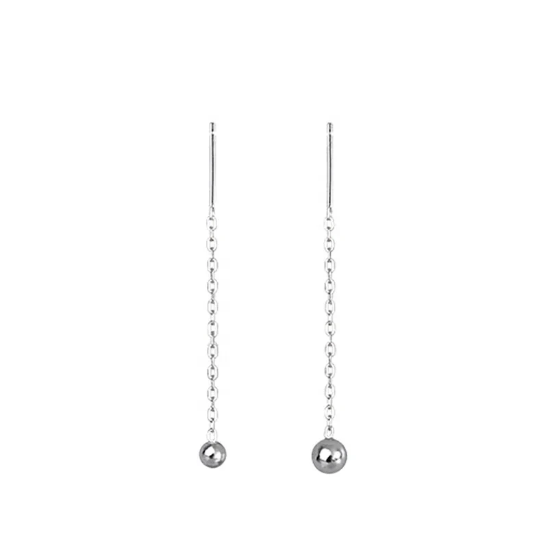 Bulk Wholesale Woman Long Earrings Simple New Trendy Different Size Earline Ball Drop Earrings Round Bead Tassel Ear Line 1