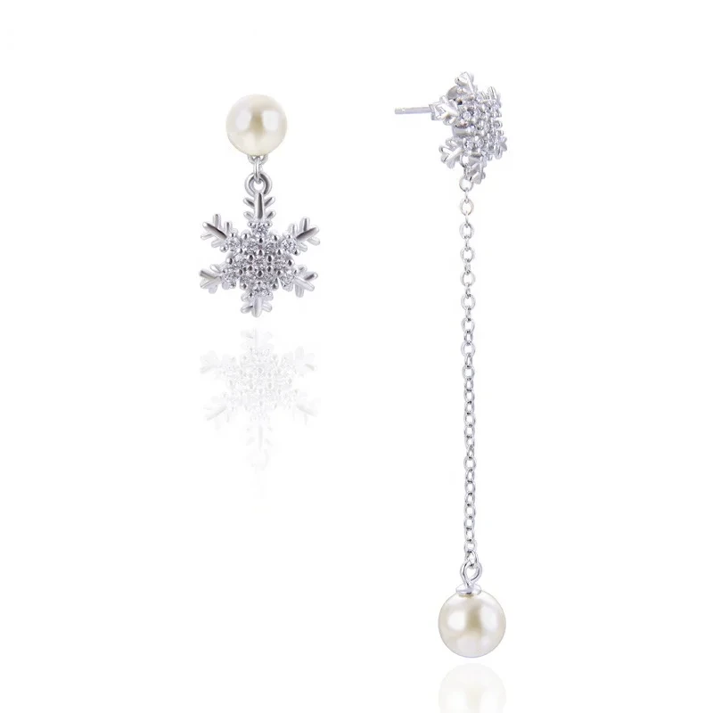 2023 Fashion Popular Earrings Stud S925 Silver Pearl Snowflake Earrings Diamond Zircon Long Jewelry 1