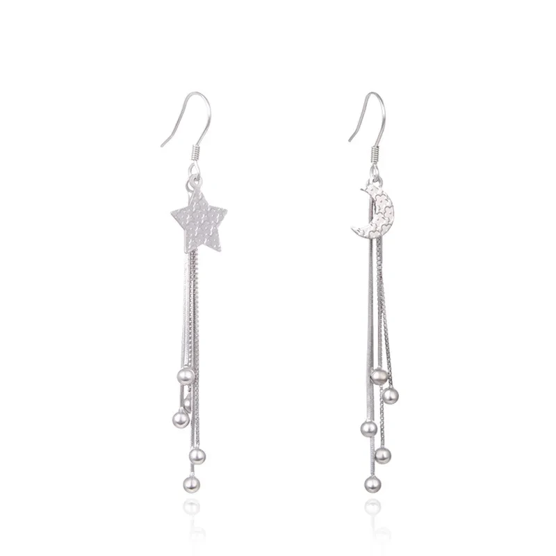 2022 Fashion Sweet Star Moon Long Tassel Earrings S925 Silver Asymmetric Earrings Jewelry 1