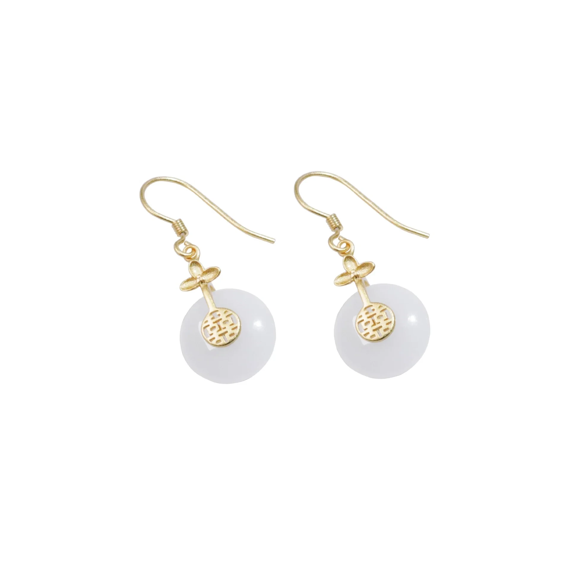 Fashion Sterling Silver 925 Earring Hook Hetian Jade Earrings Gold Plated Cheap Big Round Earrings Made In China 1