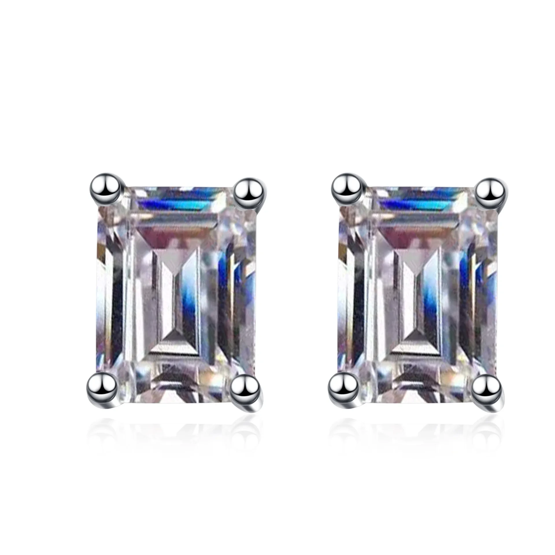 1ct/2ct/4ct Luxury 925 Sterling Silver Emerald Cut Lab Grown Diamond Moissanite Rectangular Earring For Wedding 1