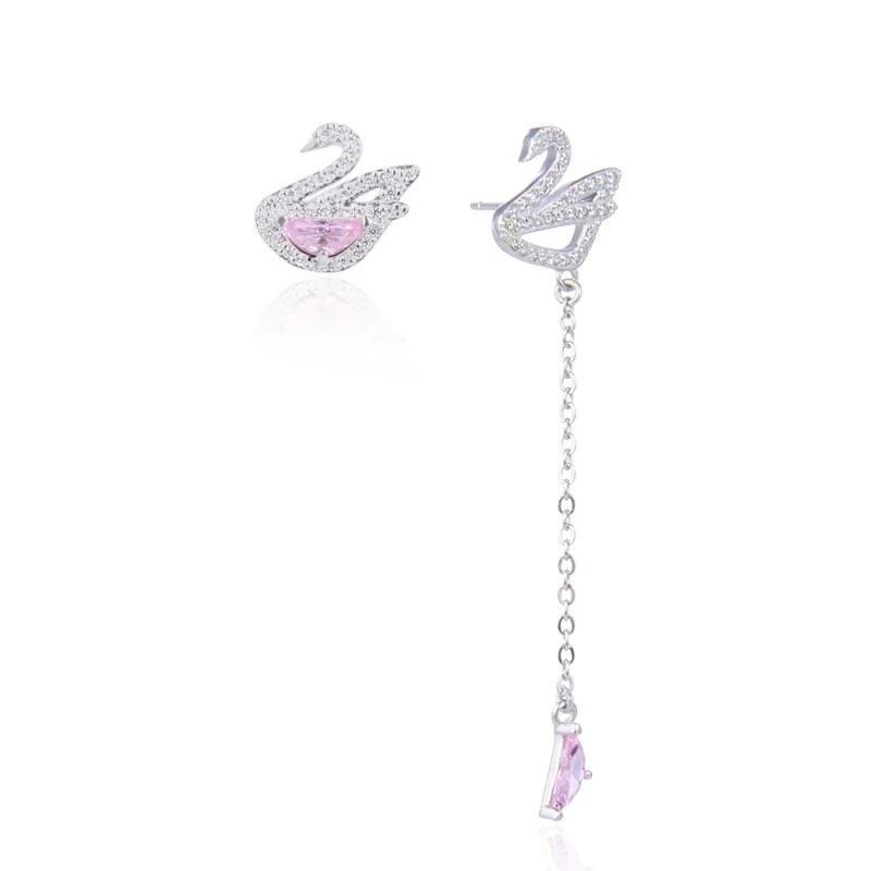 Fashion And New Arrival High Quality Long Zircon Womens 925 Sterling Silver Swan Drop Earrings 1