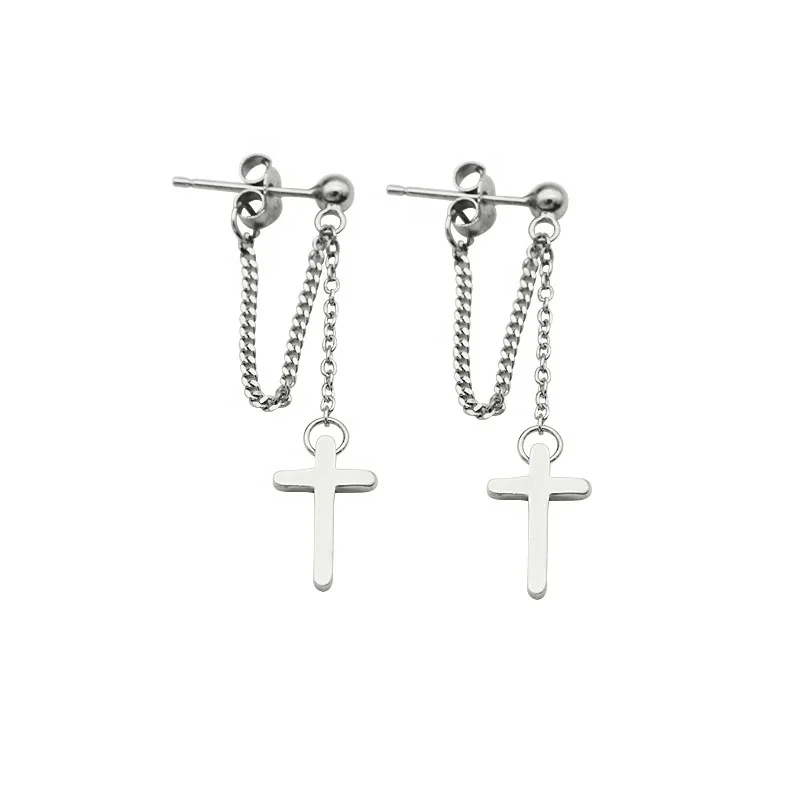 New Product Hot Sell Jewelry Ladies 925 Sterling Silver Unique Cross Pendant Long Tassel Earrings 1