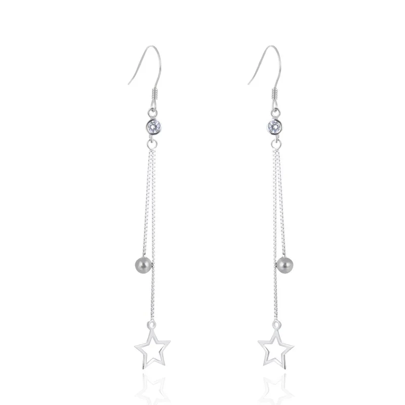 Wholesale Dainty Sterling Silver Vintage Long Tassel Earrings For Women Star And Ball Charm Earrings 1