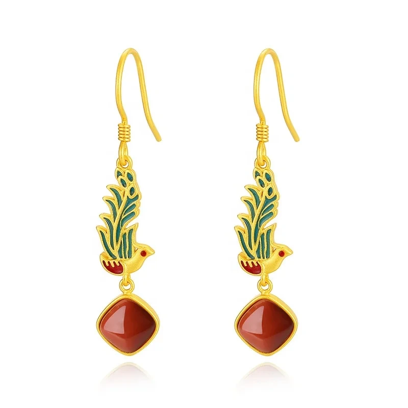 Luxury Earrings Women 18k Gold Plated Personalized 925 Silver Jewellery Enamel Agate Peacock Earrings 1