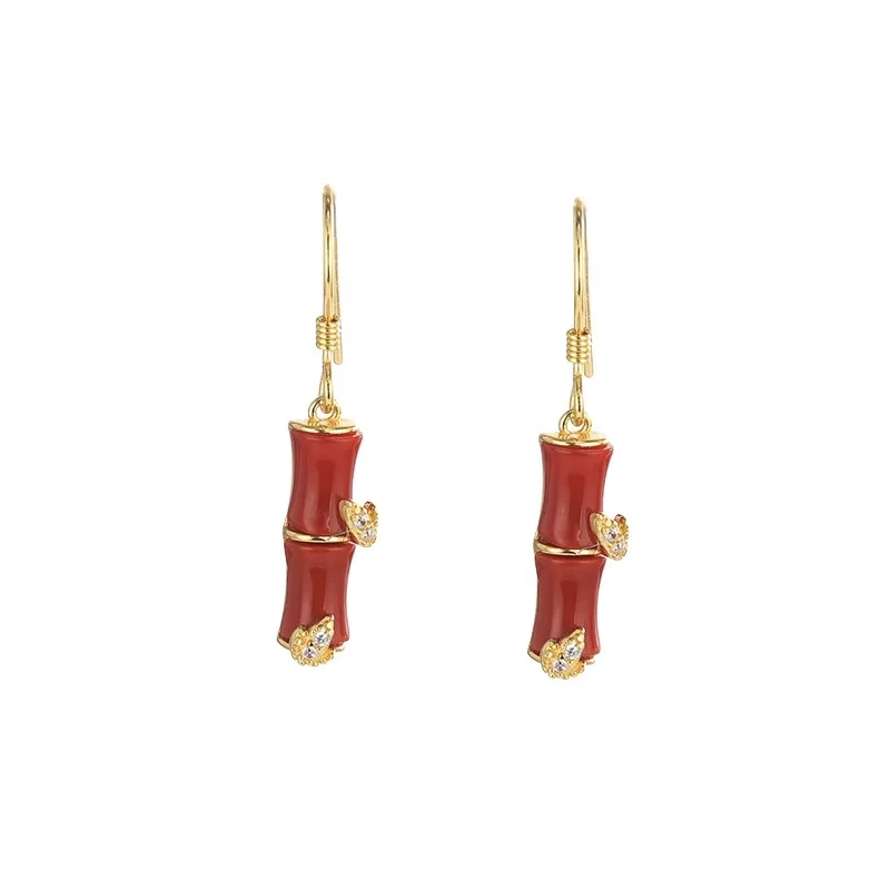 Bamboo Style S925 Sterling Silver Hypoallergenic Gemstone Earrings High Quality Hetian Jade Agate Earrings 1