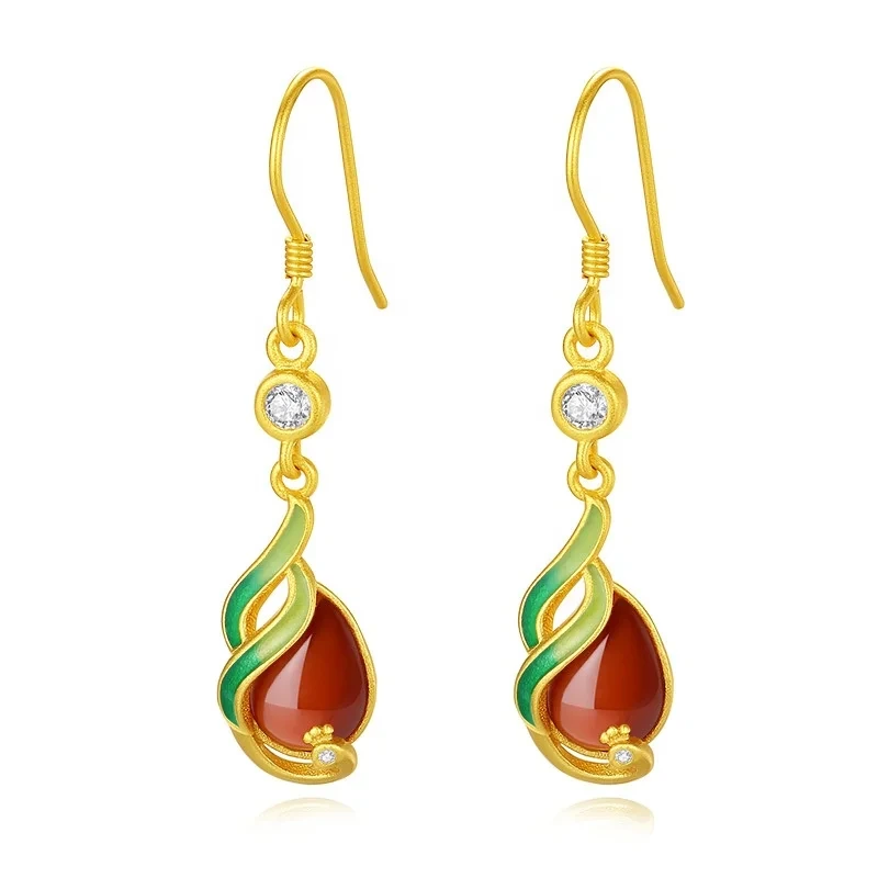 Luxury Red Agate Phoenix Earrings Jewelry Silver Fashion Women Bling 925 Sterling Silver Zircon Women Earrings 1