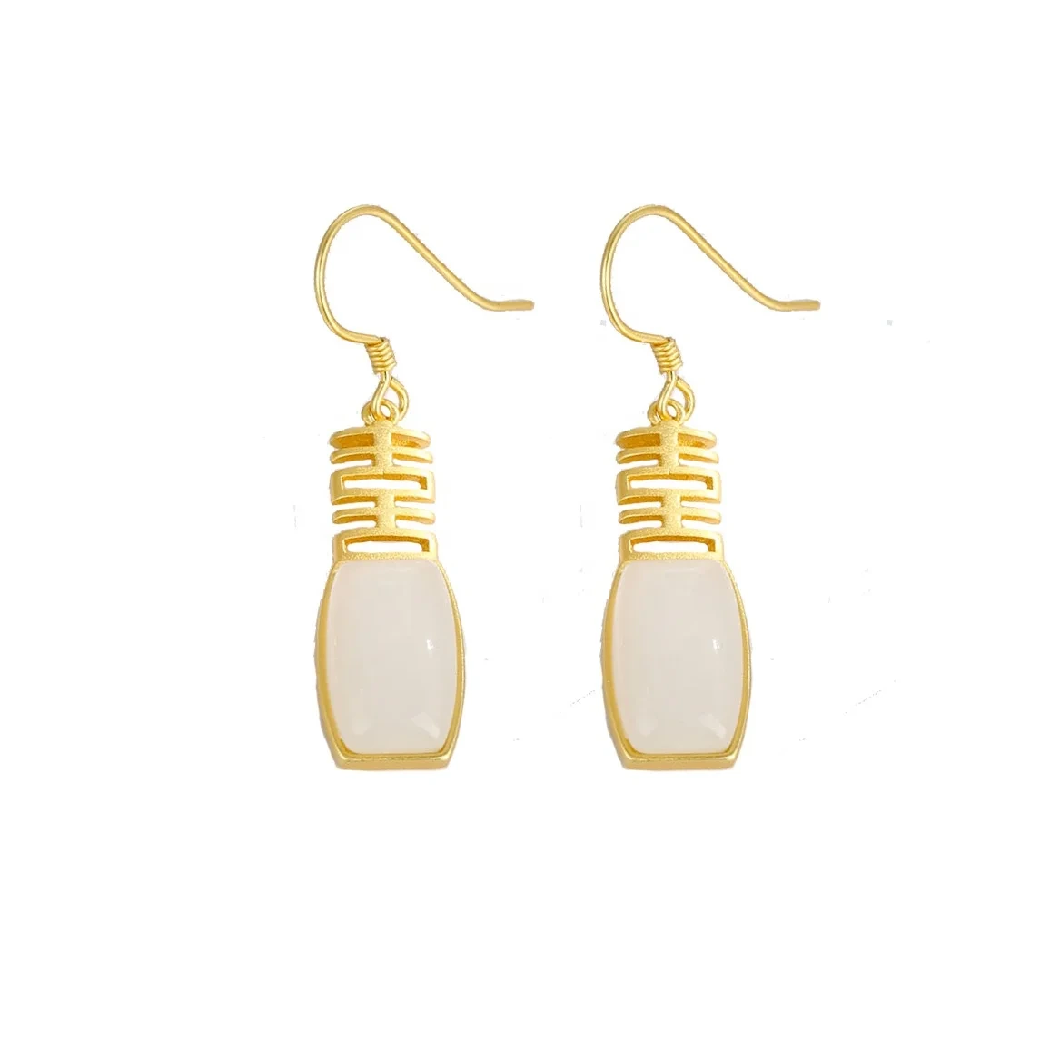 Fashion S925 Sterling Silver Jade Drop Earrings Gold Plated 18k Jewelry White Jade Hook Earrings 1