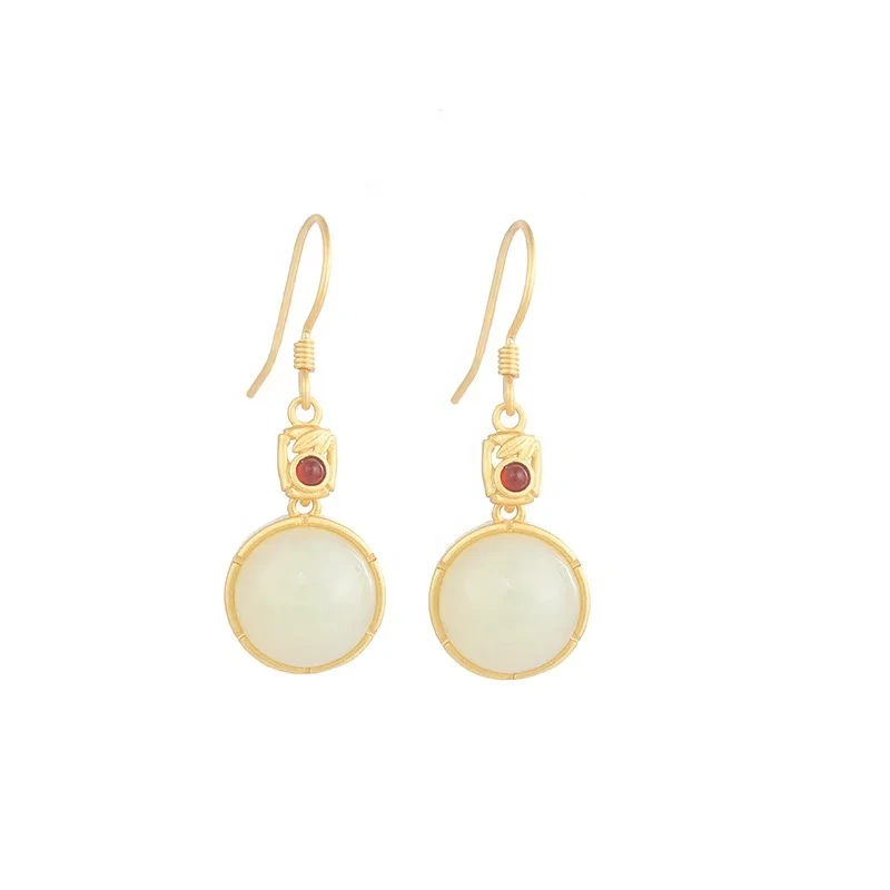 Trendy S925 Pure Silver Hetian Jade Earrings Retro Long Cheap Gold Plated Jewelry Women's Valentine Earrings 1