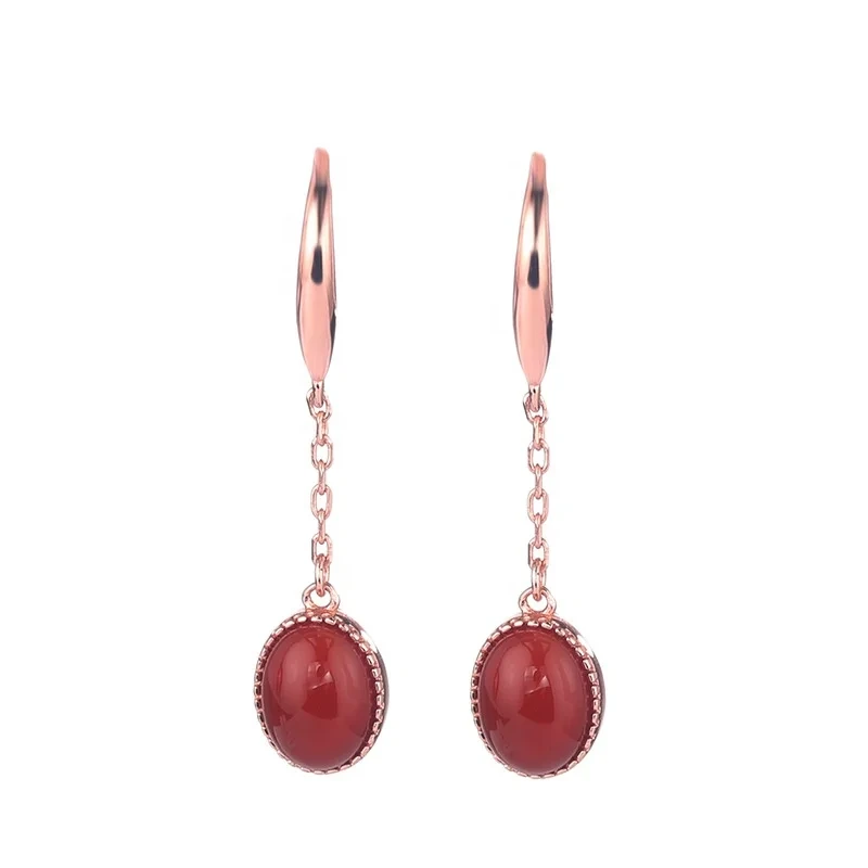 Classic S925 Silver Red Agate Drop Earrings For Women Jewelry Simple Drop Rose Gold Plated Hook Earrings 1