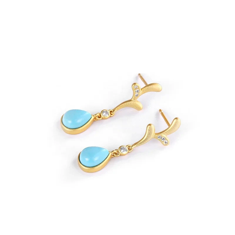 S925 Sterling Silver Turquoise Drop Blue Earrings Women's Accessories Fashion Jewelry Earrings 1