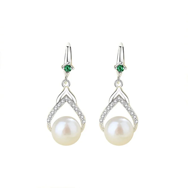 Fresh Water Pearl Drop Earrings,High Grade And Elegant S925 Sterling Silver Zircon Pearl Earrings For Mother's Day Gift 1